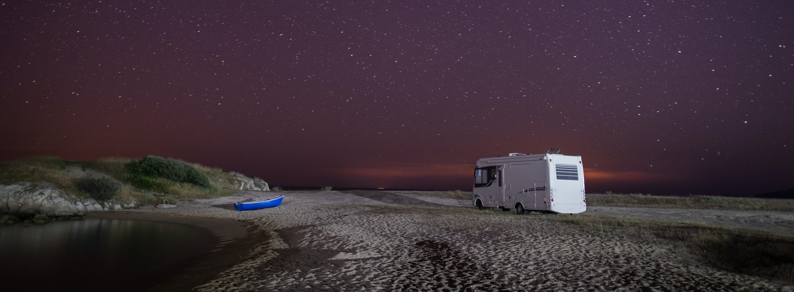 rv camping in pink skies
