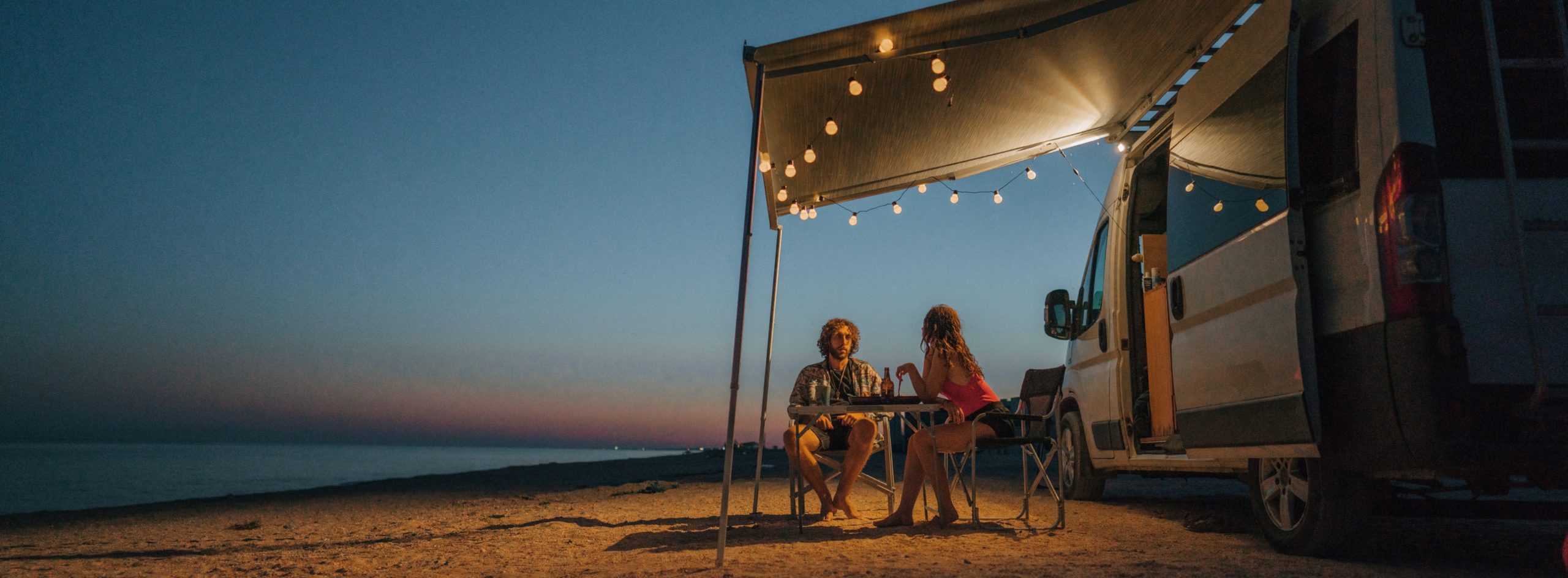 rv camping on the beach sunset