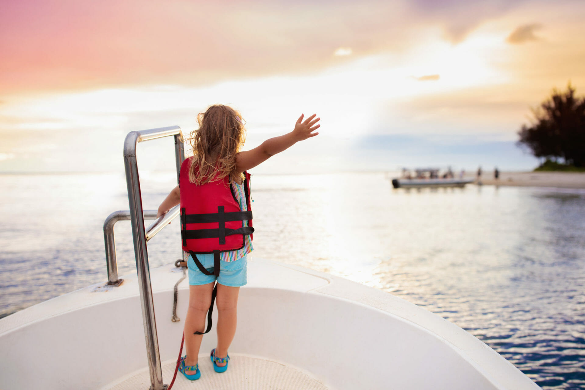 Kids sail on yacht in sea. Child sailing on boat.