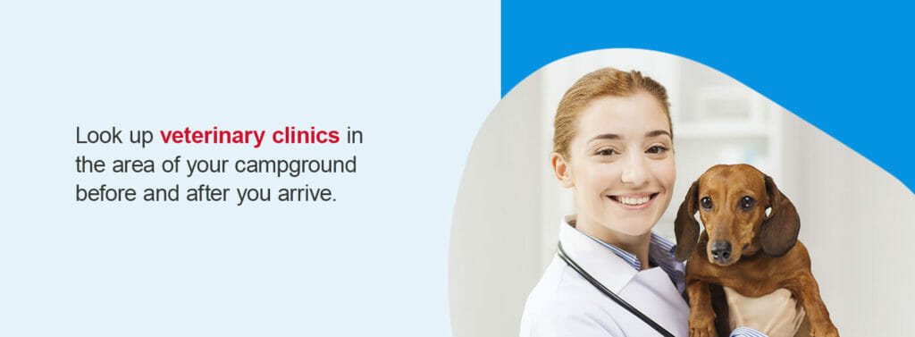 Look up veterinary clinics in the area of your campground before and after you arrive. 