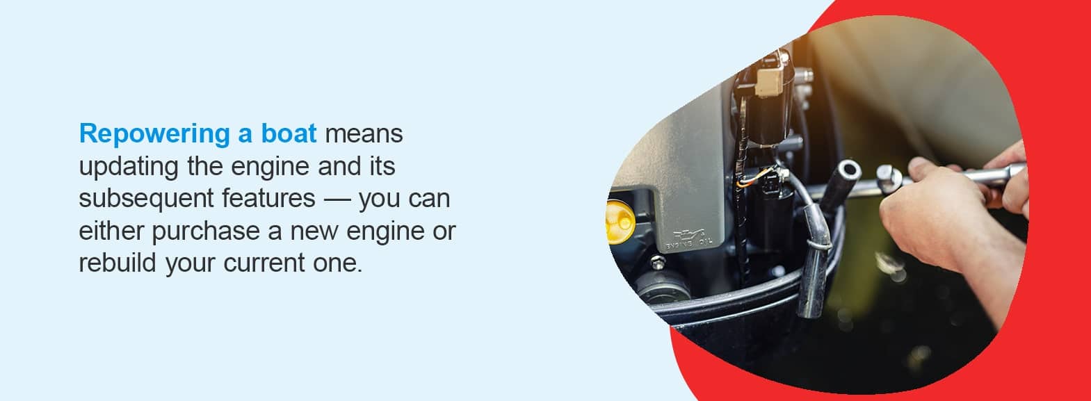 What Does Repowering a Boat Mean? Repowering a boat means updating the engine and its subsequent features — you can either purchase a new engine or rebuild your current one.